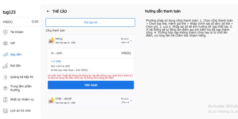 Nạp Tiền 78win - Hướng Dẫn Nạp Tiền Cho Hội Viên Mới 3 Nạp tiền 78win qua thẻ cào